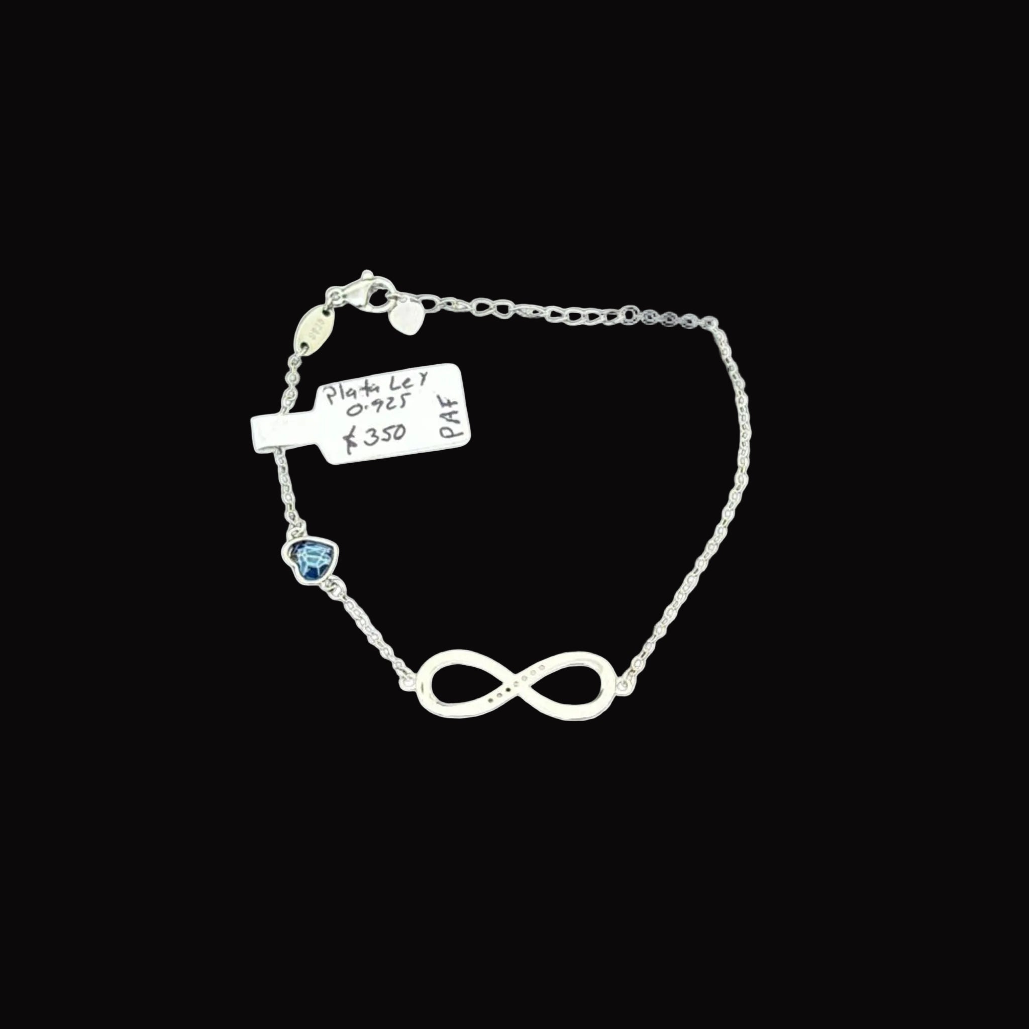 Pulsera Infinity Love en Plata Ley .925 con Cristal Azul Zafiro